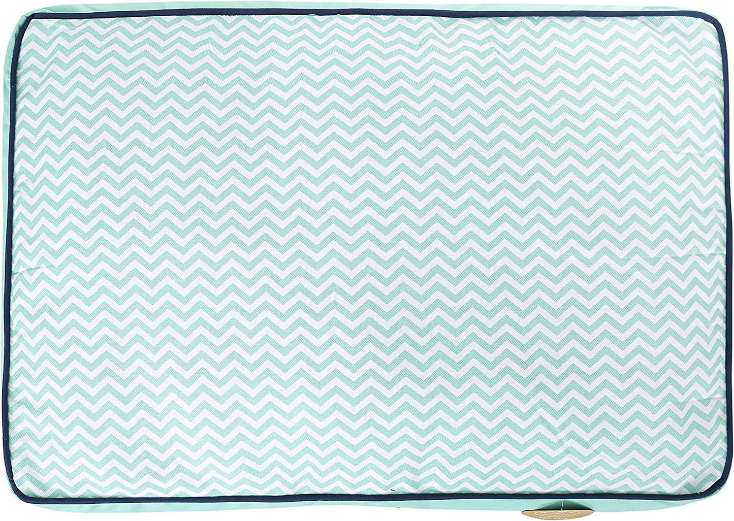 Jonathan Adler Now House for Pets Teal Chevron Cushion Dog Bed, Medium, 30.0"L X 20.0"W X 5.0"Th, Cotton/Poly Blend, Removable Cover, Machine Washable