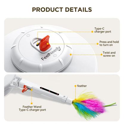 2 in 1 Interactive Cat Toys for Indoor Cats, Automatic Rechargeable Hide and Seek Cat Toy with Moving Concealed Feathers and Red Dot for Cats and Kittens Self Playing