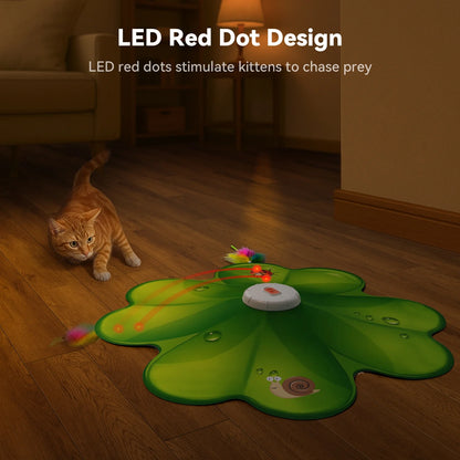 2 in 1 Interactive Cat Toys for Indoor Cats, Automatic Rechargeable Hide and Seek Cat Toy with Moving Concealed Feathers and Red Dot for Cats and Kittens Self Playing