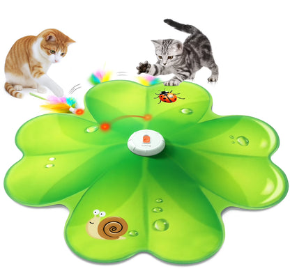 2 in 1 Interactive Cat Toys for Indoor Cats, Automatic Rechargeable Hide and Seek Cat Toy with Moving Concealed Feathers and Red Dot for Cats and Kittens Self Playing