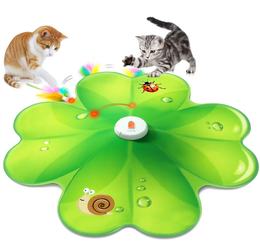 2 in 1 Interactive Cat Toys for Indoor Cats, Automatic Rechargeable Hide and Seek Cat Toy with Moving Concealed Feathers and Red Dot for Cats and Kittens Self Playing