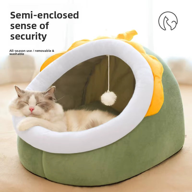 Sustainable Eco-Friendly Washable Comfortable Durable Foldable Solid 100% Cotton Padded Cat Bed Winter Warmth for Small Pets