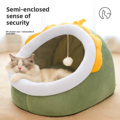 Sustainable Eco-Friendly Washable Comfortable Durable Foldable Solid 100% Cotton Padded Cat Bed Winter Warmth for Small Pets