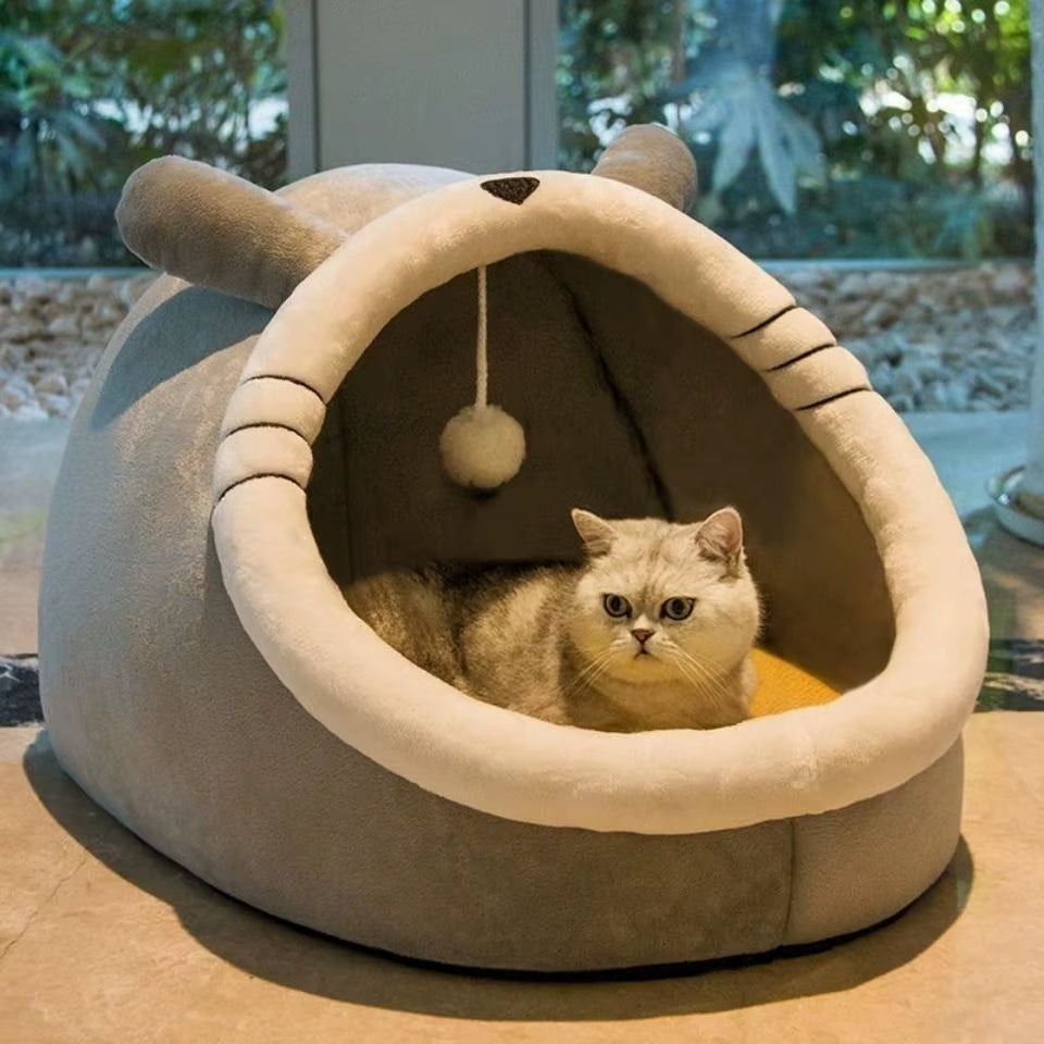 Sustainable Eco-Friendly Washable Comfortable Durable Foldable Solid 100% Cotton Padded Cat Bed Winter Warmth for Small Pets