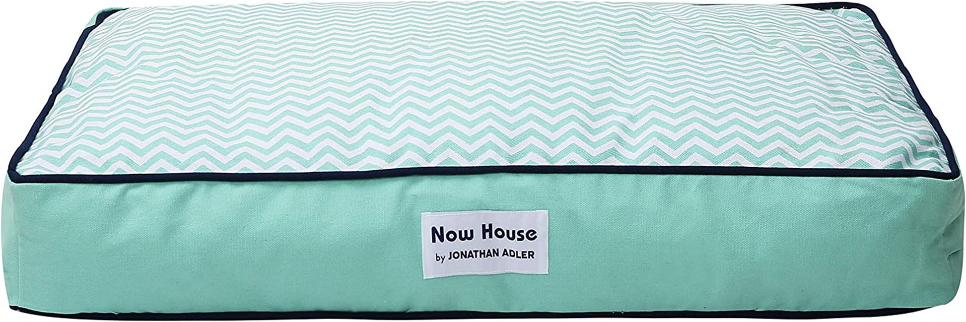 Jonathan Adler Now House for Pets Teal Chevron Cushion Dog Bed, Medium, 30.0"L X 20.0"W X 5.0"Th, Cotton/Poly Blend, Removable Cover, Machine Washable