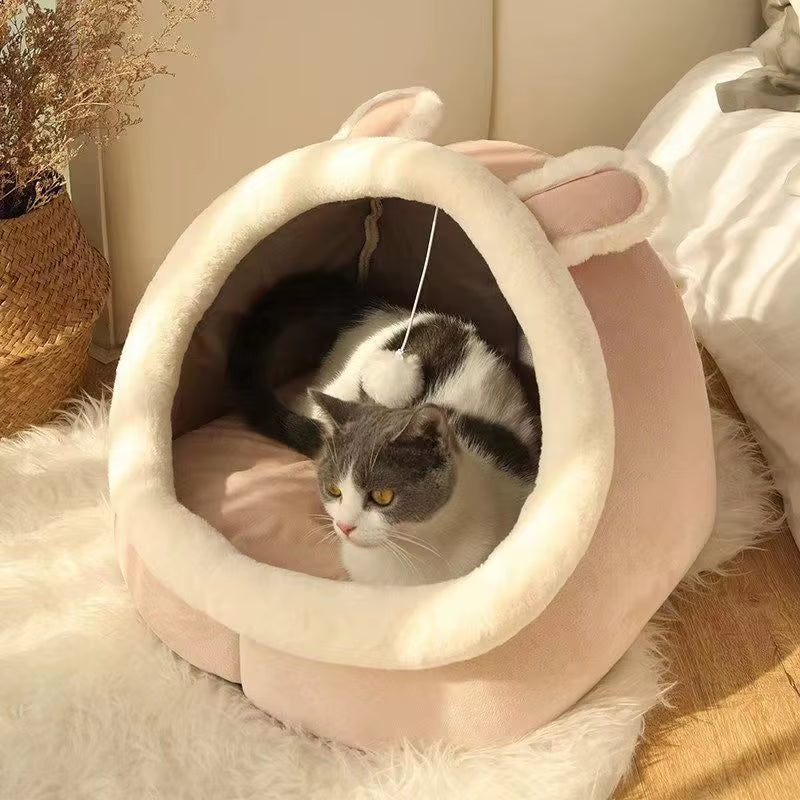 Sustainable Eco-Friendly Washable Comfortable Durable Foldable Solid 100% Cotton Padded Cat Bed Winter Warmth for Small Pets